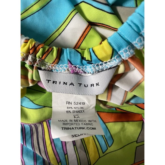 Trina Turk Tunic Dress Deco Palm Floral Green Spaghetti Strap Pocket Cov… - Picture 6 of 6